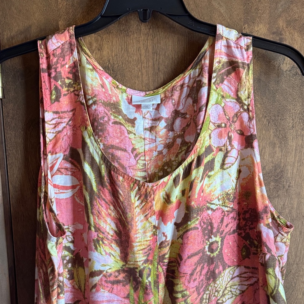 J. Jill Linen Floral Midi Dress - Pink and Green - Picture 3 of 12